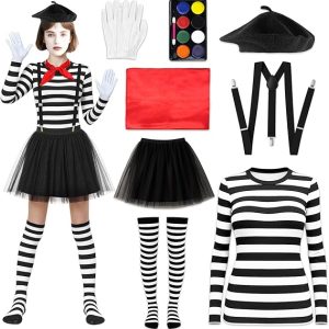 French Mime Costume Adult Female for Halloween Cosplay